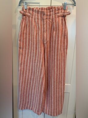 Abercrombie & Fitch Rust and White Vertical-Stripe Wide Leg Pants